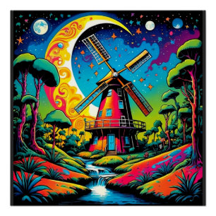 Poster Windmill sous ciel étoilé 2