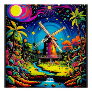Poster Windmill sous ciel étoilé 3