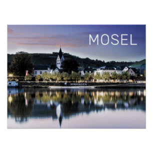 Poster Winningen Moselle Sunset Panorama Allemagne Vintag