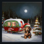 Poster Winter Dachshund Caravan Christmas Adventure<br><div class="desc">Laissez-vous tenter par la magie d'une nuit d'hiver enneigée alors qu'une caravane glisse gracieusement à travers le paysage illuminé par la lune. La beauté sereine de la neige scintillante et l'éclat enchanteur de la lune créent une scène captivante, promettant une aventure de Noël inoubliable remplie de chaleur, de joie et...</div>