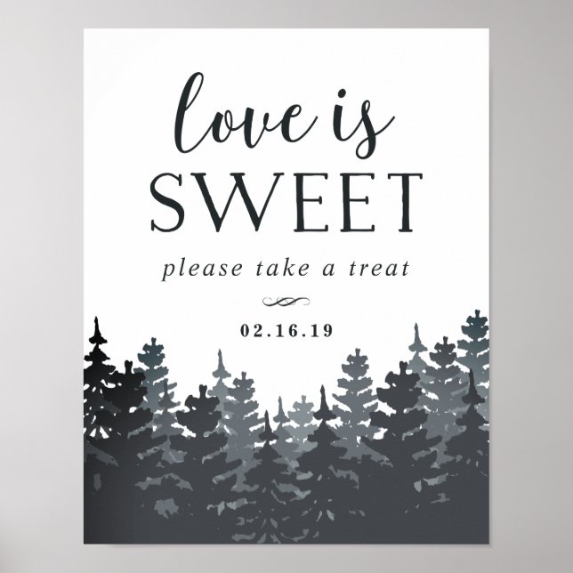 Poster Winter Forest Wedding Dessert Table Sign (Devant)