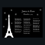 Poster Winter in Paris Seating Chart<br><div class="desc">A tall, elegant and stately Eiffel Tower, and sparkly snowflakes, speckled with photo illustrated crystals, accent this seating chart. This chart is part of a full wedding line and coordinates perfectly with the Winter Snowflake wedding line; however, if additional items are required just let us know.</div>