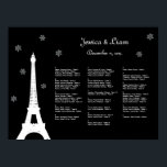 Poster Winter in Paris Seating Chart<br><div class="desc">A tall, elegant and stately Eiffel Tower, and sparkly snowflakes, speckled with photo illustrated crystals, accent this seating chart. This chart is part of a full wedding line and coordinates perfectly with the Winter Snowflake wedding line; however, if additional items are required just let us know.</div>