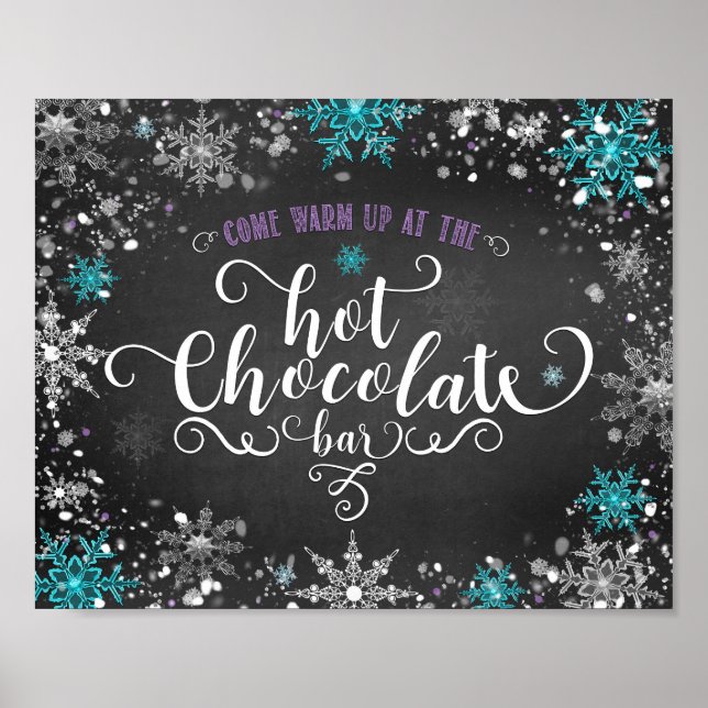 Poster Winter Snowflakes Hot Chocolate Bar Table Sign (Devant)