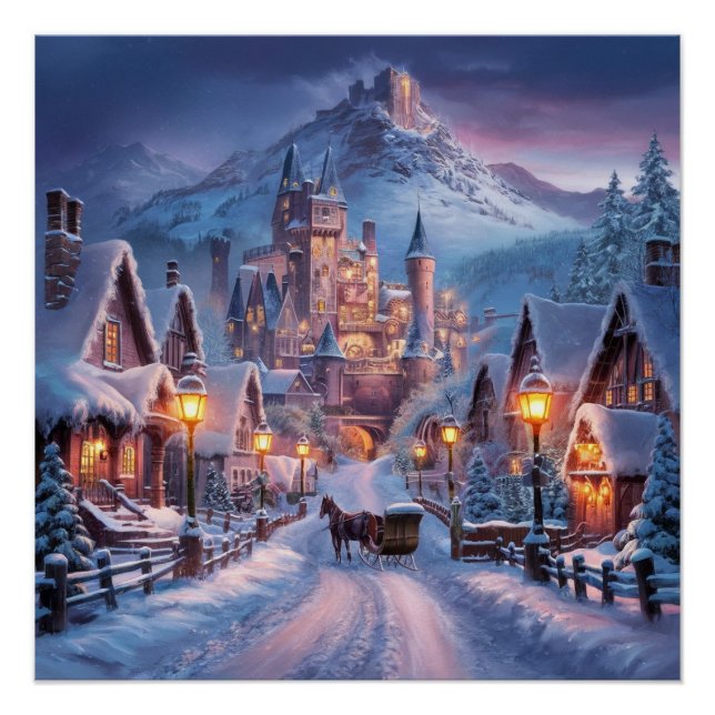 Poster Winter Wonderland : Un village crépusculaire au Mo (Devant)