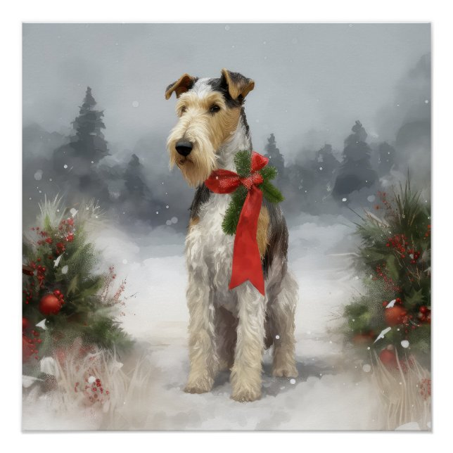 Poster Wirefox Terrier Chien de Noël de neige (Devant)