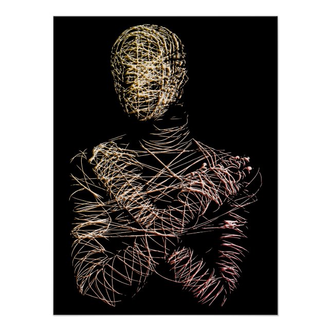 Poster Wireframe Human Figure in Abstract Motion (Devant)
