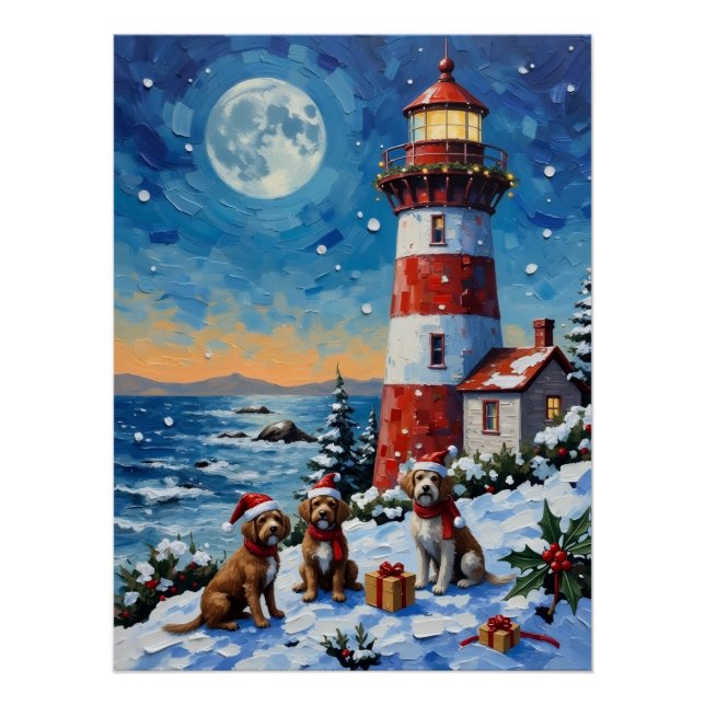 Poster Wirehaired Pointing Griffon Christmas Lighthouse (Devant)