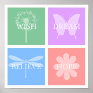 Poster Wish, Dream, Hope, Believe Pastel Patchwork