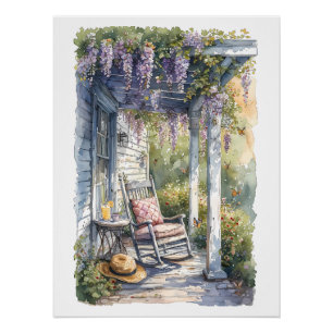 Poster Wisteria Porch Rocking Chair Scène