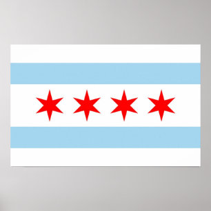 Poster with Flag of  Chicago, Illinois, U.S.A.