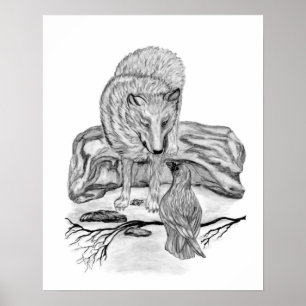 Poster Wolf and Raven black and white design