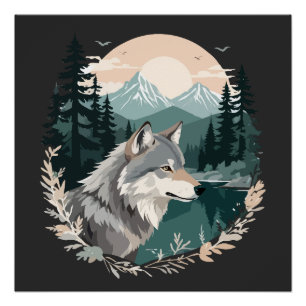 Poster Wolf Faune Animaux Nature Extérieure Aquarelle