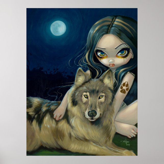 Poster Wolf Moon gothique imaginaire Art Imprimer (Devant)