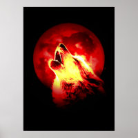 Poster Wolf & Red Moon