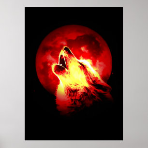 Poster Wolf & Red Moon