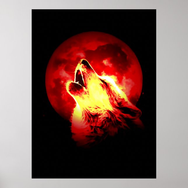 Poster Wolf & Red Moon (Devant)
