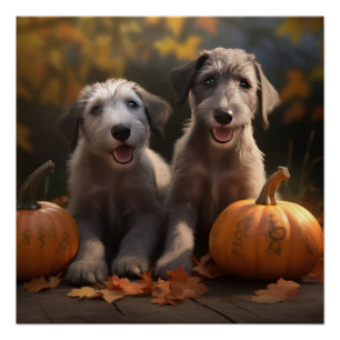 Poster Wolfhound Chiot Automne Citrouille de plaisir