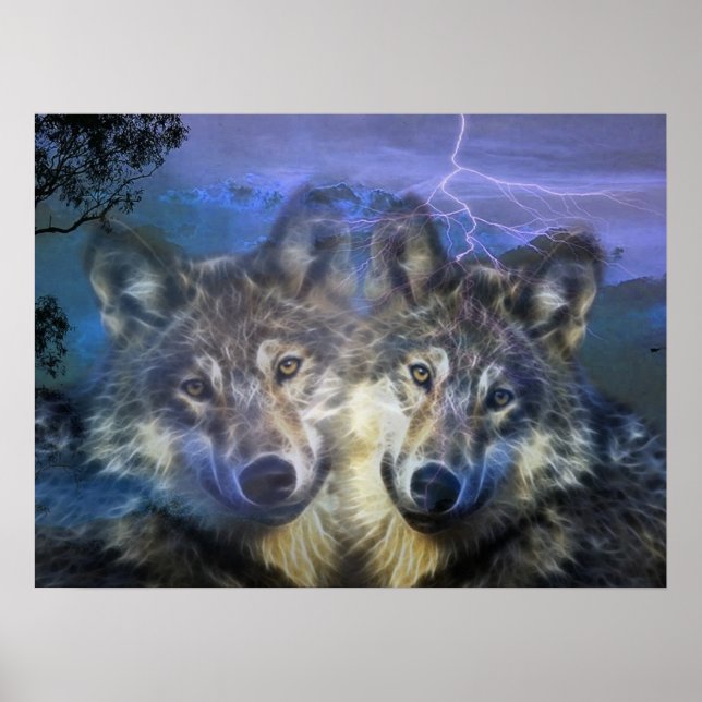 Poster Wolves in the night (Devant)