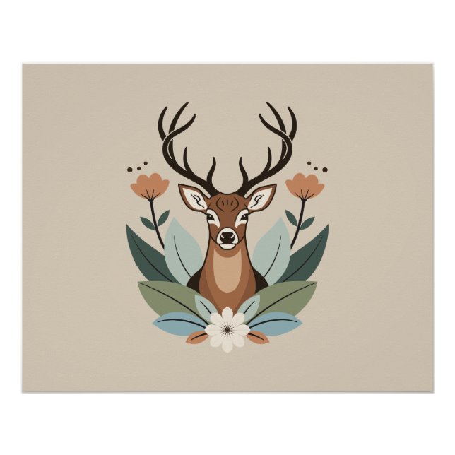 Poster Woodland Harmony – Boho Deer Botanical Illustratio (Devant)