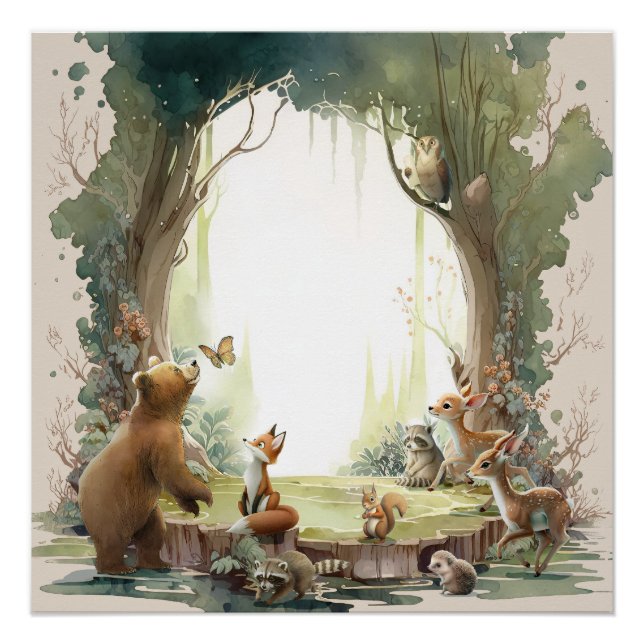 Poster Woodland Laisser l'aventure commencer le Baby show (Devant)