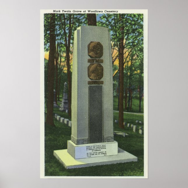 Poster Woodlawn Cemetery, Mark Twain Gravestone Scene (Devant)