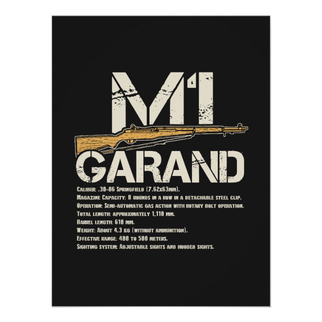 Poster WW2 M1 Garand Weapon Specs (Devant)