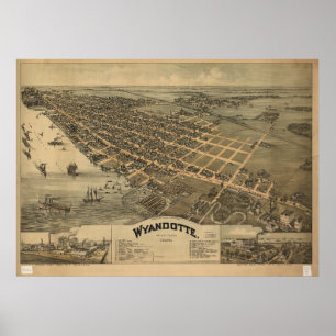 Poster Wyandotte Michigan 1896 Carte panoramique antique
