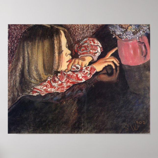 Poster Wyspianski, Helenka avec un vase de fleurs, 1902 (Devant)