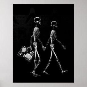 Poster - X-Ray Skeleton Couple Voyageur Blk Wht