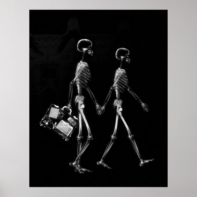 Poster - X-Ray Skeleton Couple Voyageur Blk Wht (Devant)