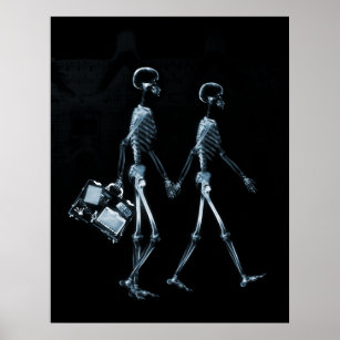 Poster X-Ray Skeleton Couple Voyageur noir bleu