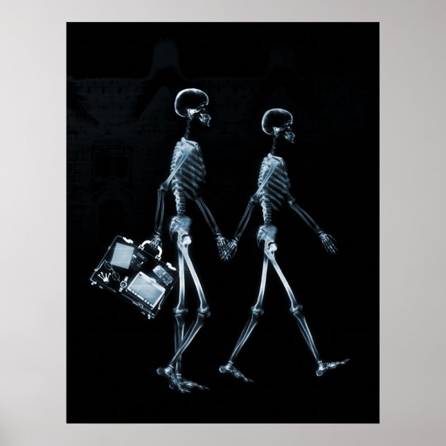 Poster X-Ray Skeleton Couple Voyageur noir bleu (Devant)