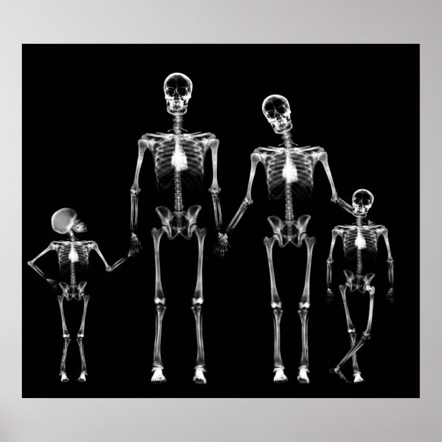 POSTER - X RAY SKELETON FAMILLE NOIR & BLANC (Devant)