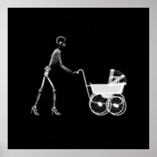Poster X-Ray Skeleton Mom & Baby - Original B&W
