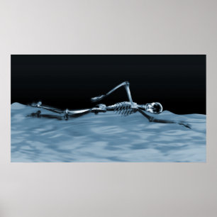 Poster X-Ray Squelette nager dans le lac Bleu Neg