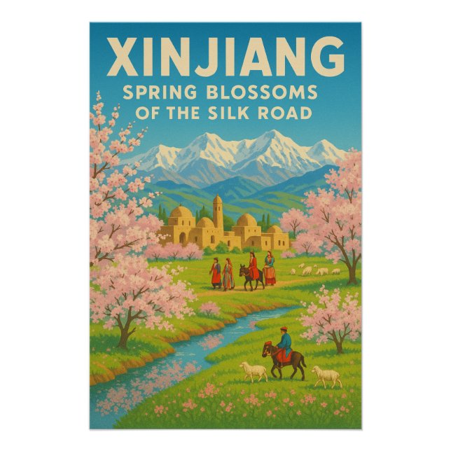 Poster Xinjiang, Chine - Les fleurs du printemps (Devant)