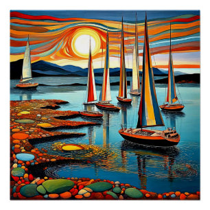 Poster Yachts au bord du rivage