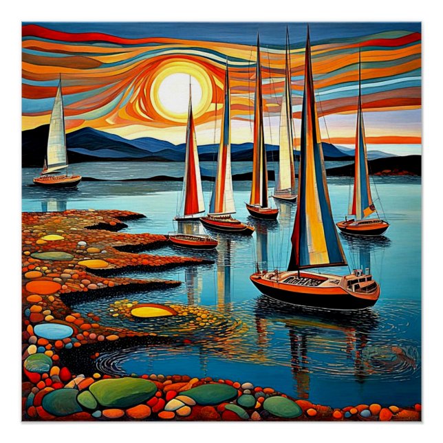 Poster Yachts au bord du rivage (Devant)