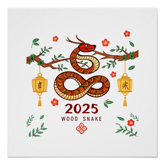 Poster Year 2025 Wood Snake. Chinese horoscope  (Devant)