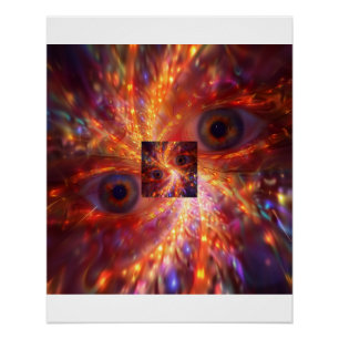 Poster Yeux Cosmiques Ardents Explosion Dorée