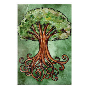 Poster Yggdrasil Arbre Norse Mythologie Aquarelle