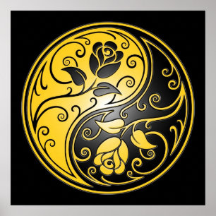 Poster Yin Yang Roses, yellow and black