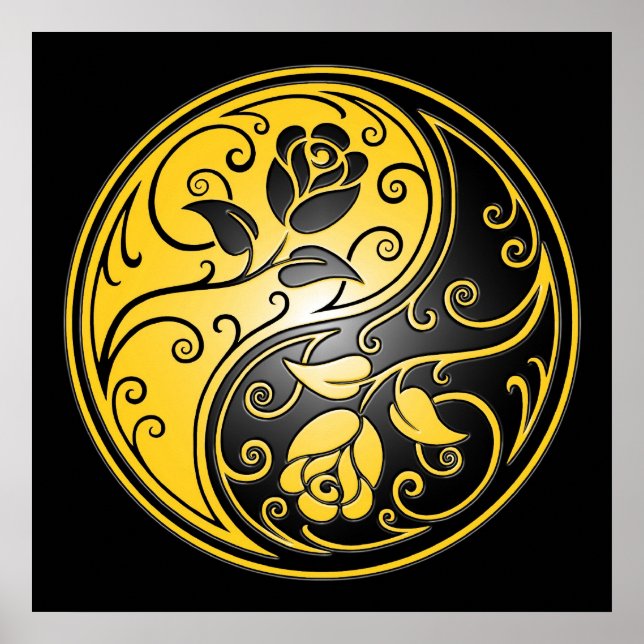 Poster Yin Yang Roses, yellow and black (Devant)