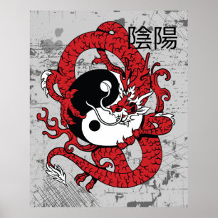 Poster Yin yang Symbole chinois et dragon