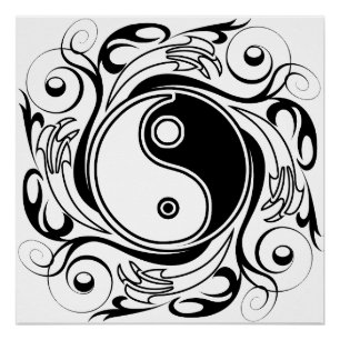 Poster Yin Yang Tattoo Style ornemental