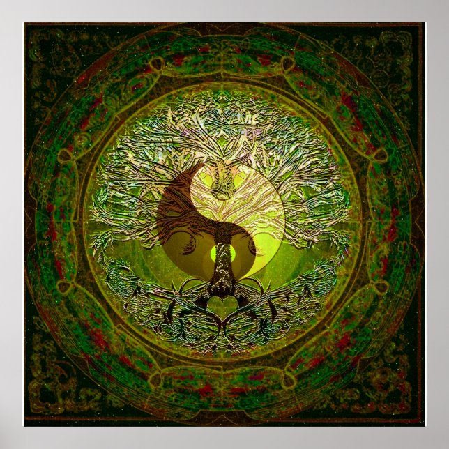 Poster Yin Yang vert avec arbre de vie (Devant)