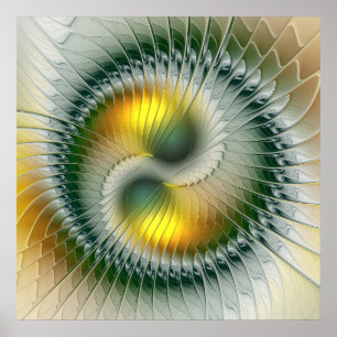 Poster Yin Yang Vert Jaune Abstrait Fractal Coloré