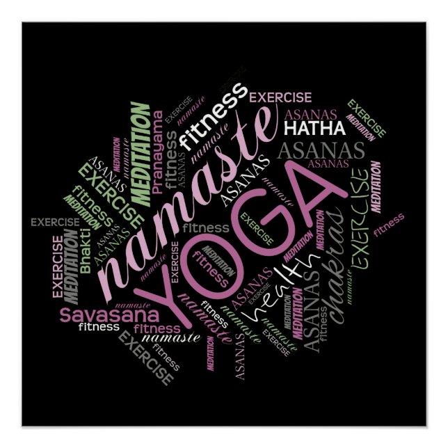 Poster Yoga Word Cloud Plum/Green ID254 (Devant)