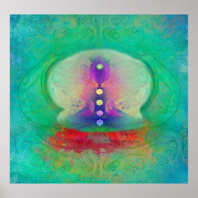 Poster yogi au charbon avec toutes les couleurs chakra et (Devant)